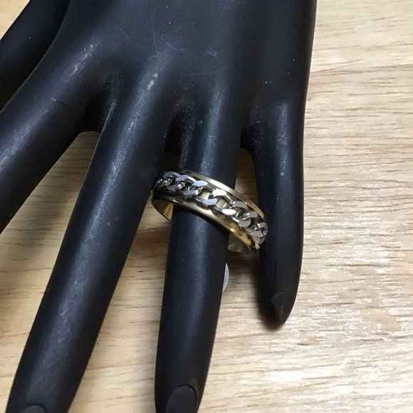 Stainless Steel Chain Link Spinner Rings. gold metal ring, silver metal chain  . - Picture 2 of 7